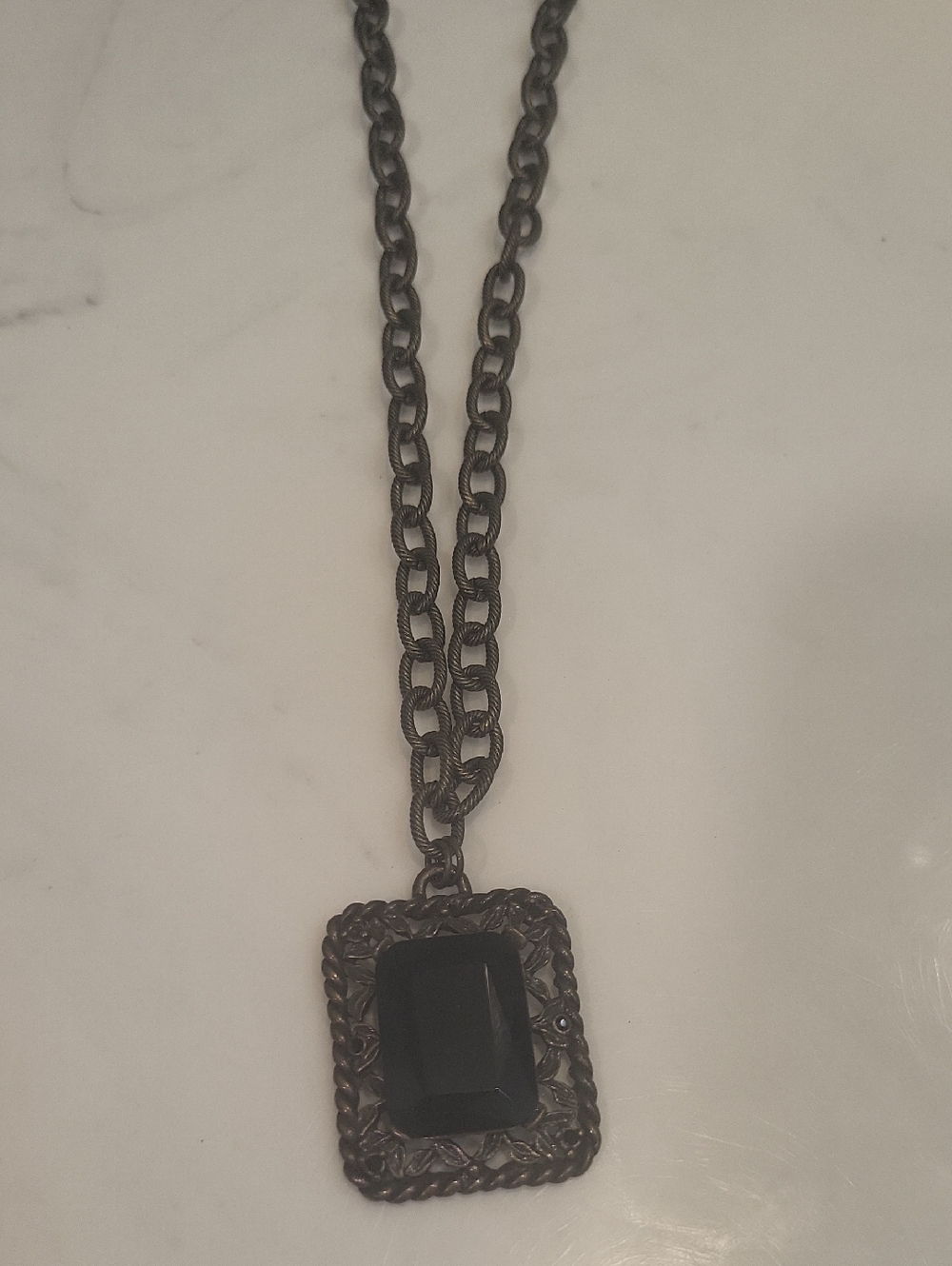 Black Pendant Necklace with Faceted Center Stone